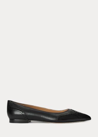 Ballerines plates en cuir bruni Loraine de Ralph Lauren noires pour femmes