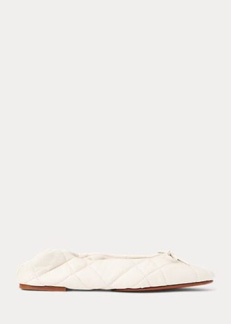 Ballerines plates en cuir d&rsquo;agneau matelassé Ralph Lauren crème pour femmes
