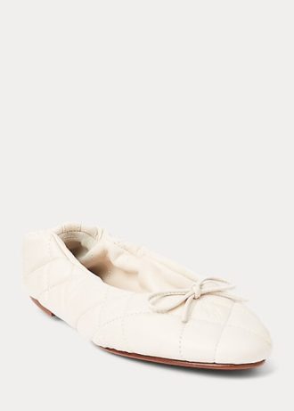 Ballerines plates en cuir d&rsquo;agneau matelassé Ralph Lauren crème pour femmes