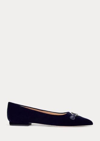 Ballerines plates en velours bleu marine Ralph Lauren Lilah pour femmes