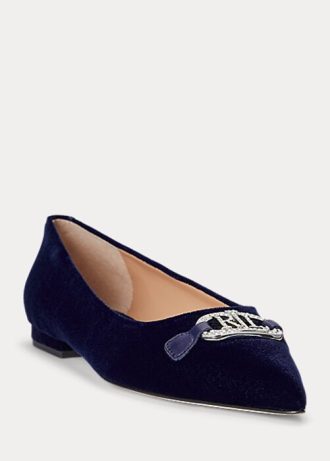 Ballerines plates en velours bleu marine Ralph Lauren Lilah pour femmes