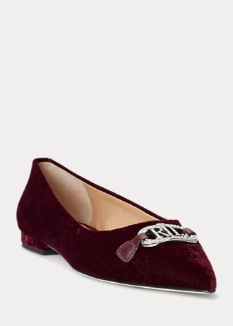 Ballerines plates en velours bordeaux Ralph Lauren Lilah pour femmes