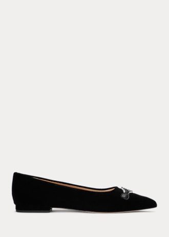 Ballerines plates en velours noir Ralph Lauren Lilah pour femmes