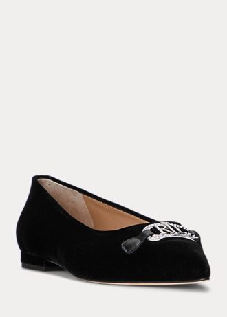 Ballerines plates en velours noir Ralph Lauren Lilah pour femmes