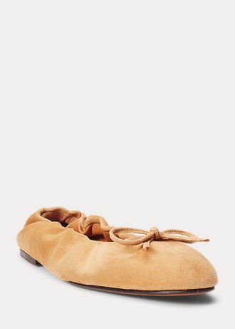 Ballerines plates kaki Ralph Lauren The Suede Pony pour femmes