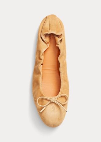Ballerines plates kaki Ralph Lauren The Suede Pony pour femmes