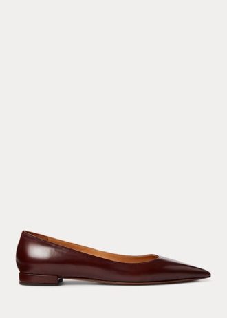 Ballerines plates marron en cuir de veau Kendrya pour femme Ralph Lauren