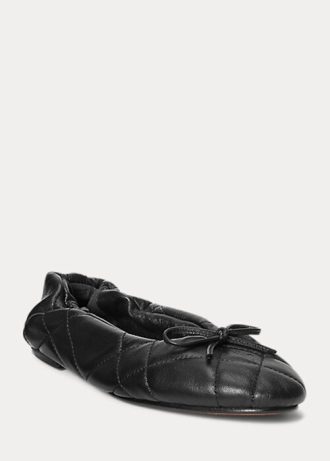 Ballerines plates noires en cuir d&rsquo;agneau matelassé Ralph Lauren pour femmes