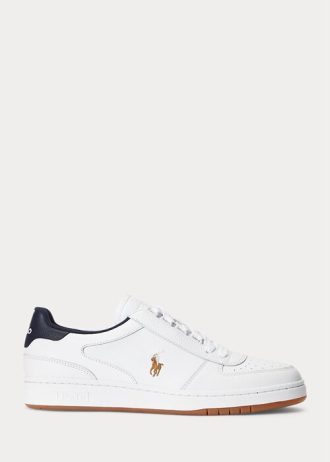 Baskets basses en cuir Ralph Lauren Court blanches/bleu marine pour homme