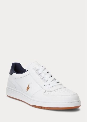 Baskets basses en cuir Ralph Lauren Court blanches/bleu marine pour homme