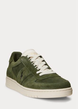 Baskets basses en daim olive Ralph Lauren Court pour homme