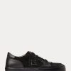 Baskets basses noires en daim et cuir Ralph Lauren Jinett pour femmes Baskets basses noires en daim et cuir Ralph Lauren Jinett pour femmes