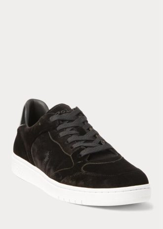 Baskets basses noires en velours Ralph Lauren Court pour homme