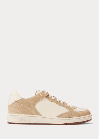 Baskets beiges en cuir et daim Ralph Lauren Court pour homme
