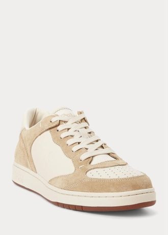 Baskets beiges en cuir et daim Ralph Lauren Court pour homme