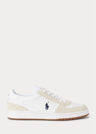 Baskets blanches/bleu marine en cuir et daim pour homme Ralph Lauren Court
