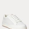 Baskets blanches en cuir perforé Ralph Lauren Hailey pour femmes Baskets blanches en cuir perforé Ralph Lauren Hailey pour femmes