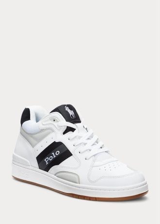 Baskets blanches/grises Ralph Lauren Court Mid Pro pour homme