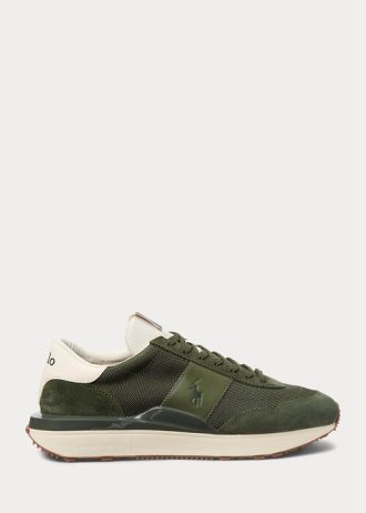 Baskets à empiècements en daim Train 89 de Ralph Lauren pour homme, couleur olive