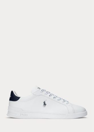 Baskets en cuir blanc/bleu marine Ralph Lauren Heritage Court II pour homme