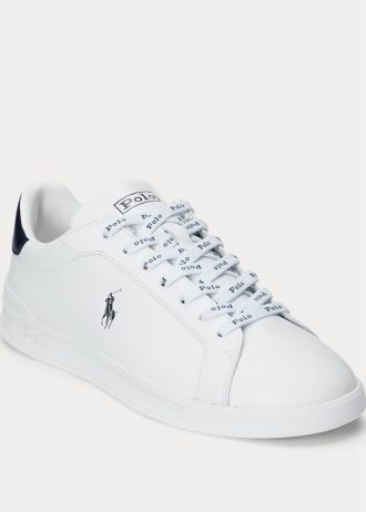 Baskets en cuir blanc/bleu marine Ralph Lauren Heritage Court II pour homme