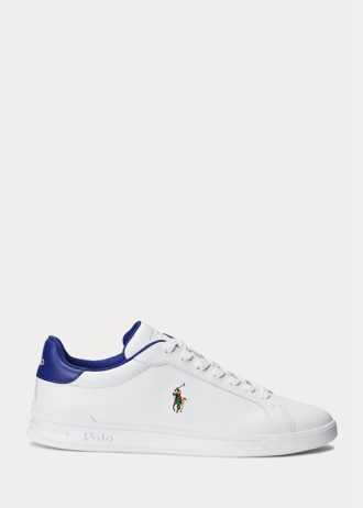 Baskets en cuir blanc/bleu roi Ralph Lauren Heritage Court II pour homme