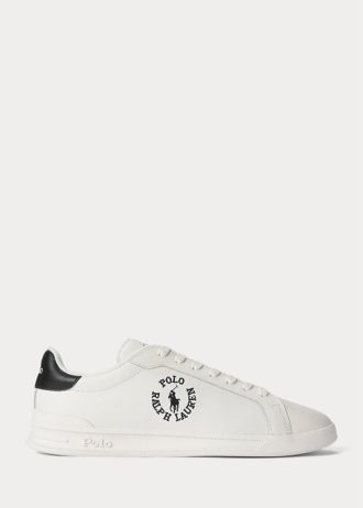 Baskets en cuir blanches/noires Ralph Lauren Heritage Court II pour homme