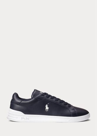 Baskets en cuir bleu marine/blanc Ralph Lauren Heritage Court II pour homme