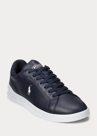 Baskets en cuir bleu marine/blanc Ralph Lauren Heritage Court II pour homme
