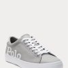 Baskets en cuir gris/blanc à logo Longwood pour homme Ralph Lauren Baskets en cuir gris/blanc à logo Longwood pour homme Ralph Lauren