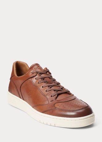 Baskets en cuir marron Ralph Lauren Court pour homme