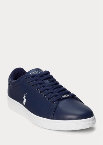 Baskets en cuir Wilton bleu marine/blanc pour homme Ralph Lauren