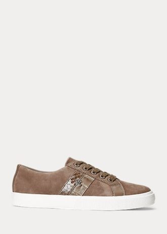 Baskets en daim gris foncé Ralph Lauren Janson II pour femme avec finitions en cuir