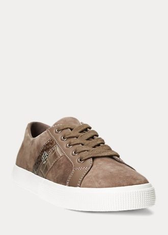 Baskets en daim gris foncé Ralph Lauren Janson II pour femme avec finitions en cuir