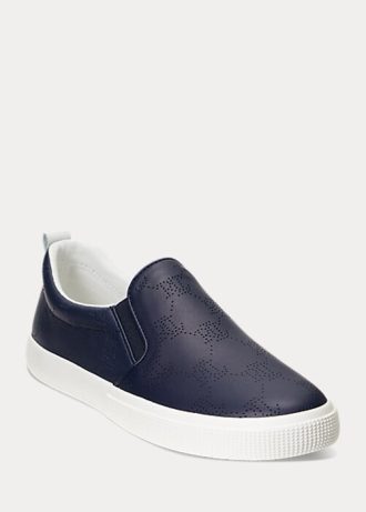 Baskets à enfiler en cuir bleu marine avec logo Ralph Lauren Haddley pour femme