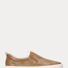 Baskets à enfiler en cuir marron avec logo Ralph Lauren Haddley pour femme Baskets à enfiler en cuir marron avec logo Ralph Lauren Haddley pour femme