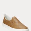 Baskets à enfiler en cuir marron avec logo Ralph Lauren Haddley pour femme Baskets à enfiler en cuir marron avec logo Ralph Lauren Haddley pour femme