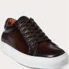 Baskets marron foncé en cuir de veau bruni Severn de Ralph Lauren pour homme Baskets marron foncé en cuir de veau bruni Severn de Ralph Lauren pour homme