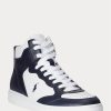Baskets montantes en cuir bleu marine/blanc Ralph Lauren Court pour homme