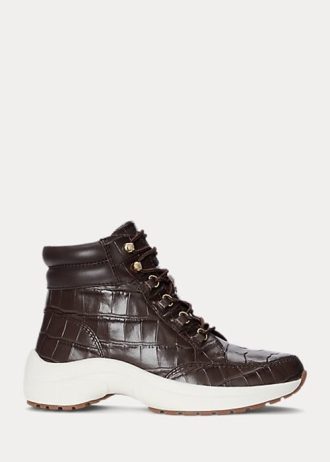 Baskets montantes en cuir gaufré Rylee marron Ralph Lauren pour femme