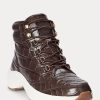 Baskets montantes en cuir gaufré Rylee marron Ralph Lauren pour femme