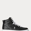 Baskets montantes en cuir Ralph Lauren Court noires et blanches pour homme Baskets montantes en cuir Ralph Lauren Court noires et blanches pour homme