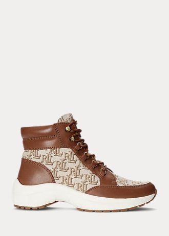 Baskets montantes marron Ralph Lauren Rylee Monogram Jacquard pour femme