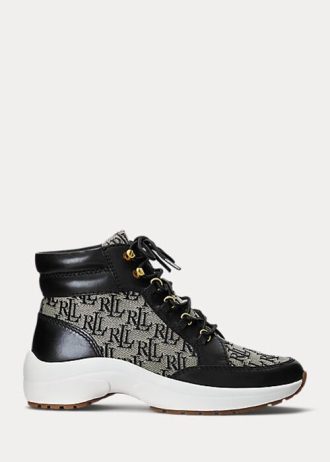 Baskets montantes Rylee Monogram Jacquard noires/grises pour femme Ralph Lauren