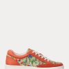 Baskets orange Ralph Lauren Hailey à motif floral et monogramme jacquard pour femme Baskets orange Ralph Lauren Hailey à motif floral et monogramme jacquard pour femme