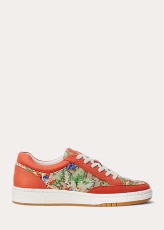Baskets orange Ralph Lauren Hailey à motif floral et monogramme jacquard pour femme