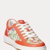 Baskets orange Ralph Lauren Hailey à motif floral et monogramme jacquard pour femme Baskets orange Ralph Lauren Hailey à motif floral et monogramme jacquard pour femme