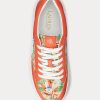 Baskets orange Ralph Lauren Hailey à motif floral et monogramme jacquard pour femme Baskets orange Ralph Lauren Hailey à motif floral et monogramme jacquard pour femme
