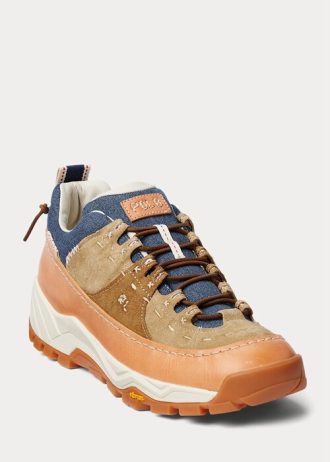 Baskets Ralph Lauren Harmon en cuir et denim marron/indigo pour homme