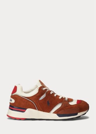 Baskets Ralph Lauren Trackster 200 marron en daim et mesh pour homme